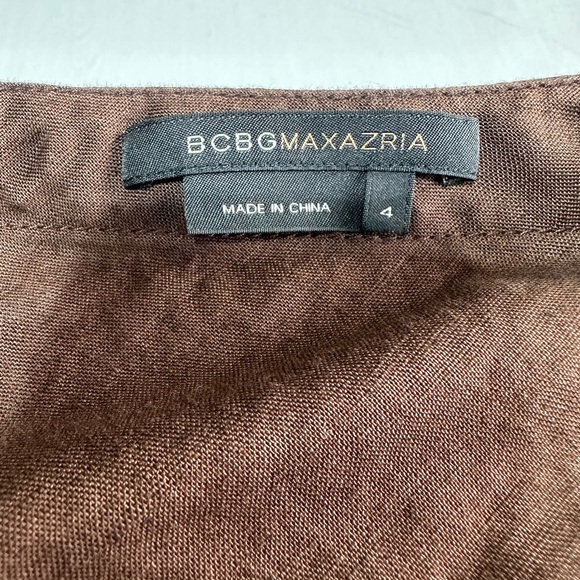 BCBGMaxArzia Brown A-Line Linen Side Zipper Skirt Size 4 - Picture 4 of 8